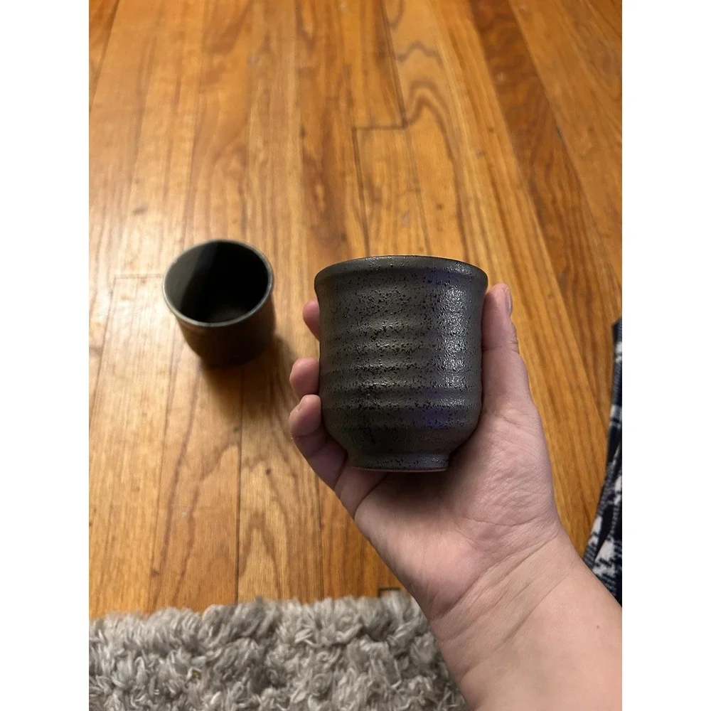 Vintage Japanese Yunomi Tea Cups Set of 2 Sansui 山水‎ Landscape Pottery
